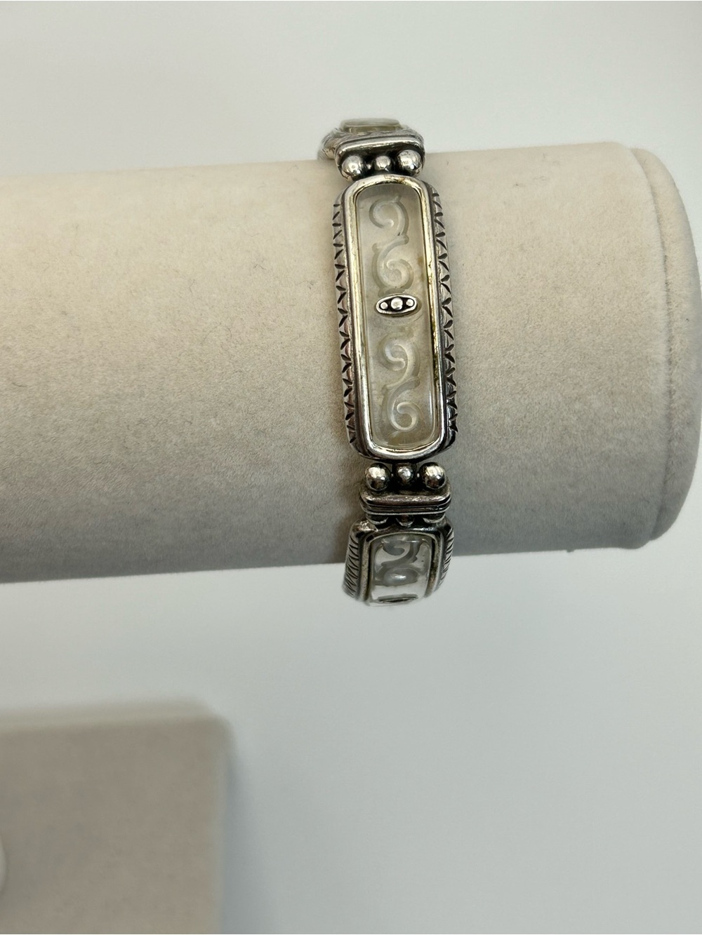Brighton Clear Bar Link Bracelet Vintage Silver Plated 8"